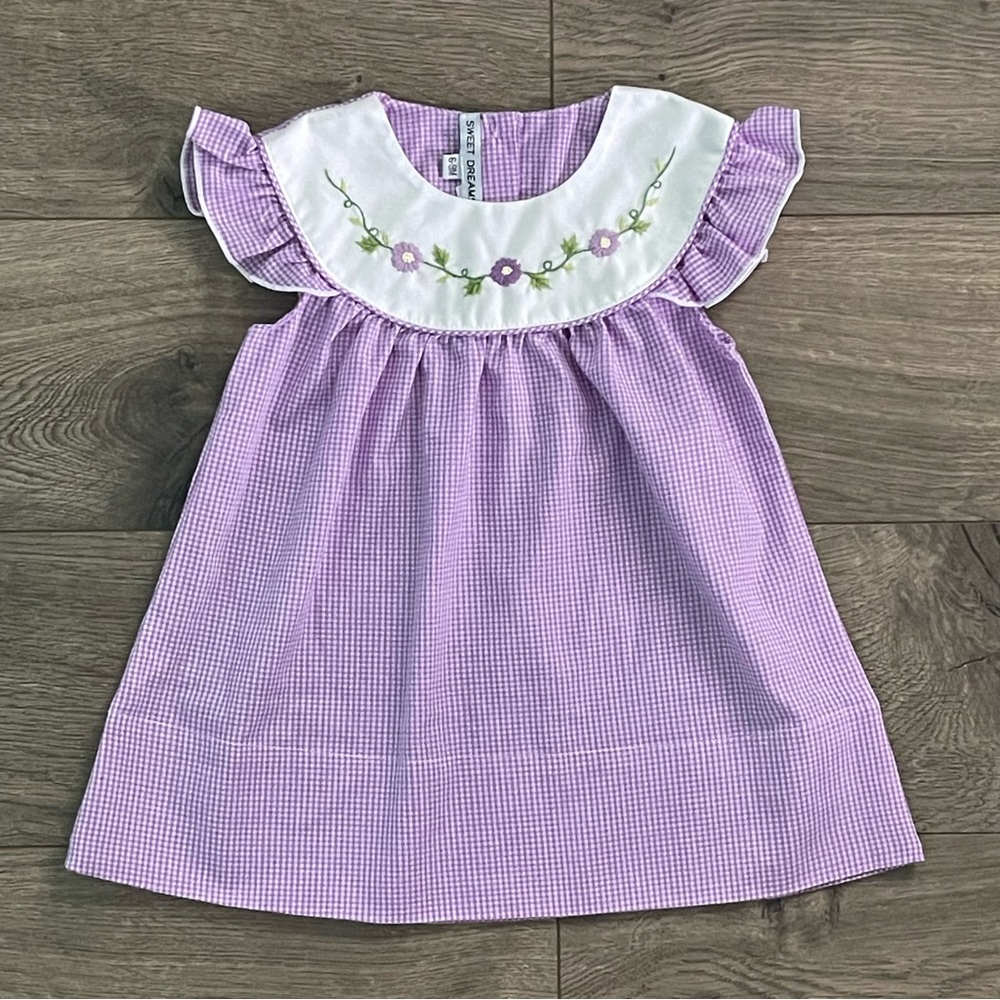 Sweet Dreams Lavender Daisy Embroidered 6-9m Baby Dress